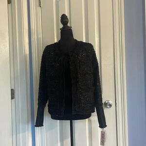 NWT Nanette Lepore Blk tweed/denim Jacket Sz M